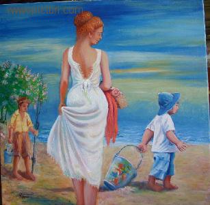 octavian popescu - picturi, peisaj de vara, oameni, pictura