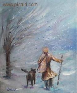roxana gheorghiu - picturi, peisaj de iarna, oameni, pictura